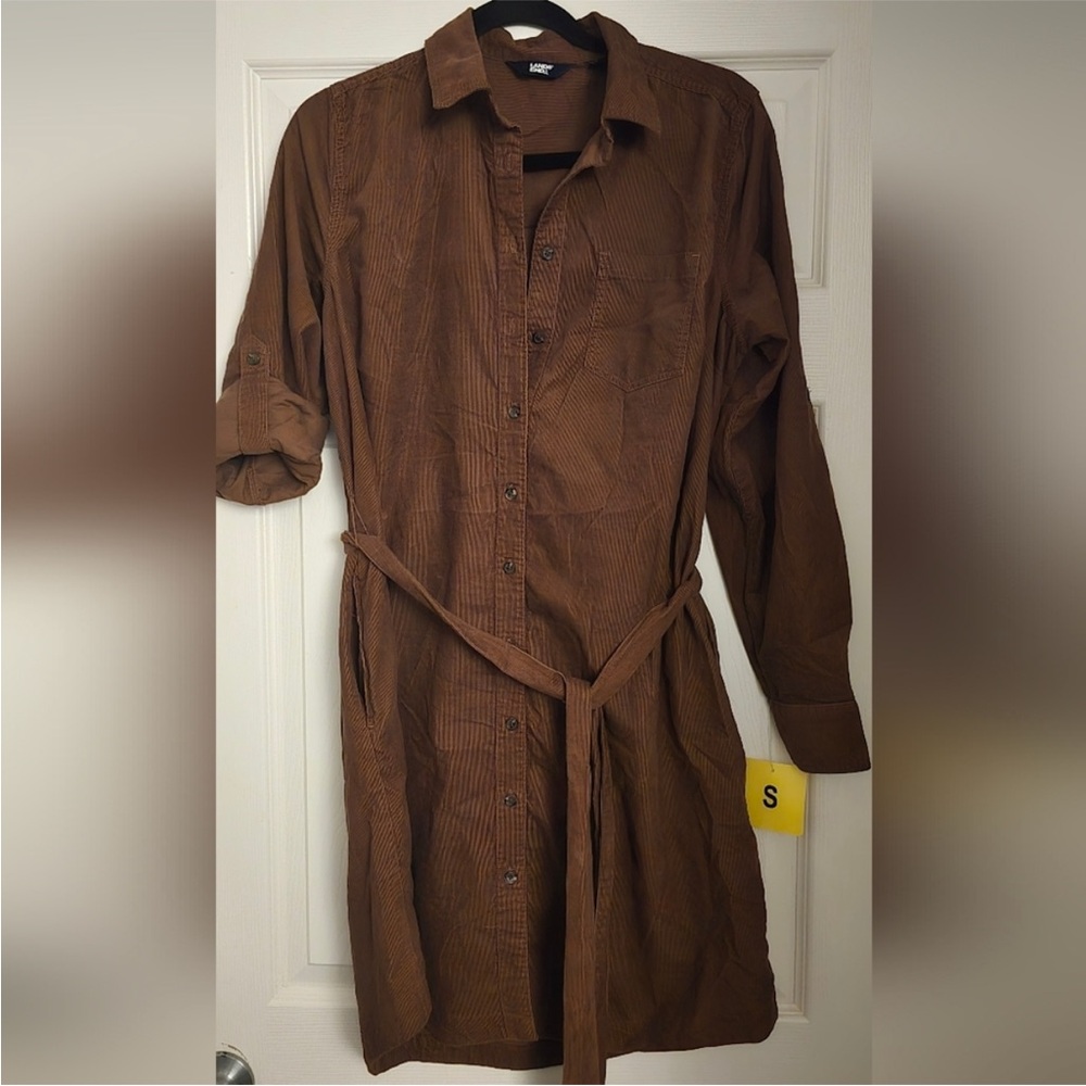 Lands' End Corduroy Brown Long Sleeve Dress Small
